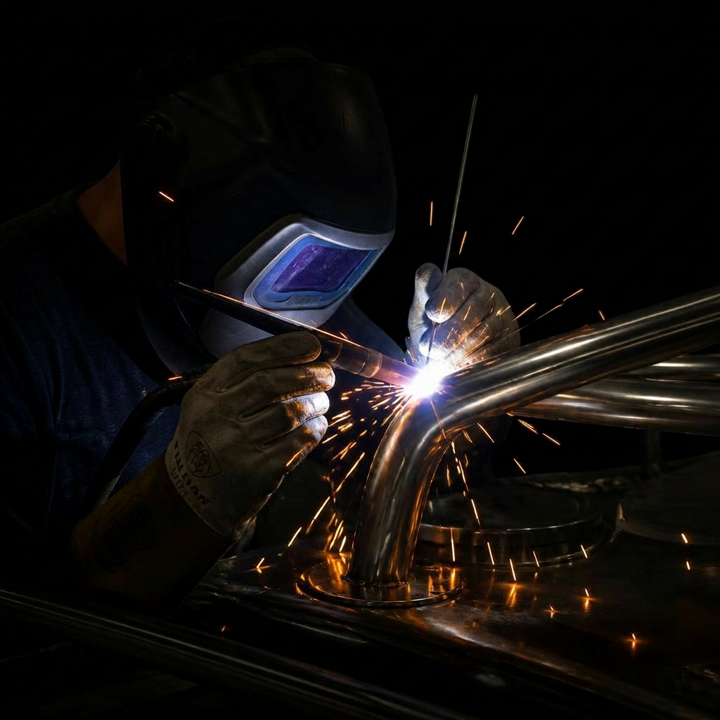 TIG welding sparks flying in the shop